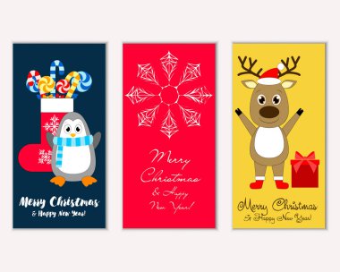 mutlu Noeller ve mutlu yeni yıl tebrik kartları vektör çizim   