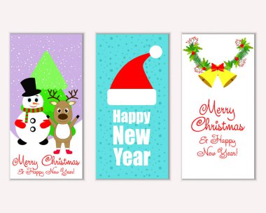 mutlu Noeller ve mutlu yeni yıl tebrik kartları vektör çizim