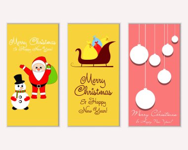 mutlu Noeller ve mutlu yeni yıl tebrik kartları vektör çizim