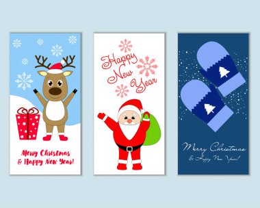 mutlu Noeller ve mutlu yeni yıl tebrik kartları vektör çizim
