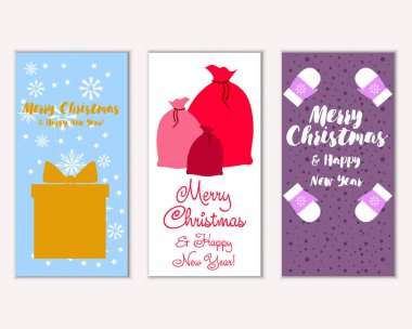 mutlu Noeller ve mutlu yeni yıl tebrik kartları vektör çizim       