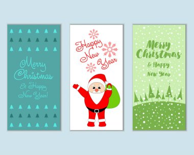 mutlu Noeller ve mutlu yeni yıl tebrik kartları vektör çizim