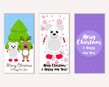 Mutlu Noeller ve mutlu yeni yıl tebrik kartları. Vektör çizim 