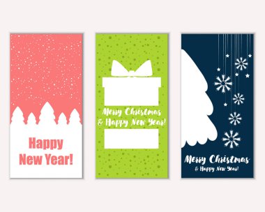 mutlu Noeller ve mutlu yeni yıl tebrik kartları vektör çizim     