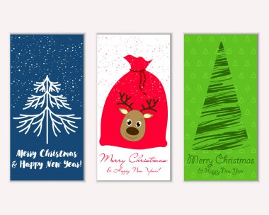 Mutlu Noeller ve mutlu yeni yıl tebrik kartları. Vektör çizim   