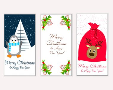 mutlu Noeller ve mutlu yeni yıl tebrik kartları vektör çizim     