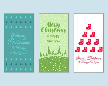 mutlu Noeller ve mutlu yeni yıl tebrik kartları vektör çizim