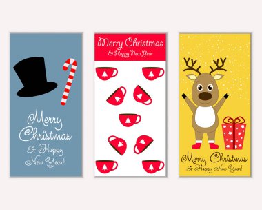 mutlu Noeller ve mutlu yeni yıl tebrik kartları vektör çizim       