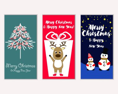 mutlu Noeller ve mutlu yeni yıl tebrik kartları vektör çizim