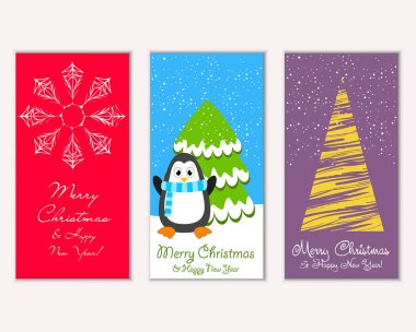 Mutlu Noeller ve mutlu yeni yıl tebrik kartları. Vektör çizim 
