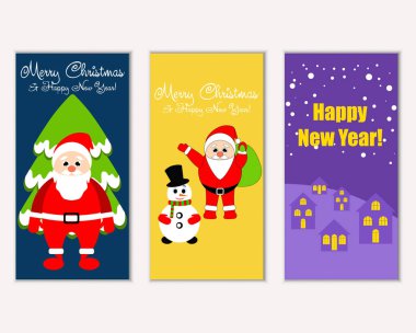 mutlu Noeller ve mutlu yeni yıl tebrik kartları vektör çizim