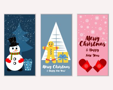 Mutlu Noeller ve mutlu yeni yıl tebrik kartları. Vektör çizim   