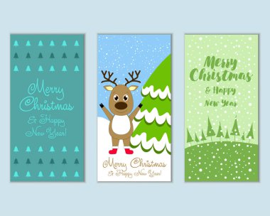 mutlu Noeller ve mutlu yeni yıl tebrik kartları vektör çizim