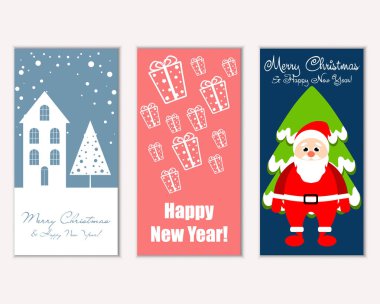 mutlu Noeller ve mutlu yeni yıl tebrik kartları vektör çizim     