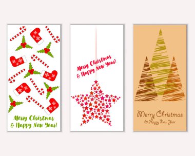 Mutlu Noeller ve mutlu yeni yıl tebrik kartları. Vektör çizim   