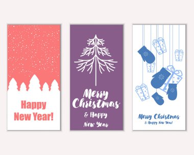 mutlu Noeller ve mutlu yeni yıl tebrik kartları vektör çizim     