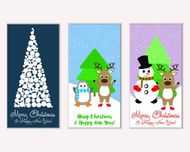 Mutlu Noeller ve mutlu yeni yıl tebrik kartları. Vektör çizim 