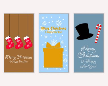 mutlu Noeller ve mutlu yeni yıl tebrik kartları vektör çizim       