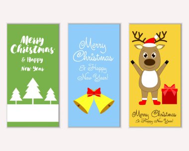 mutlu Noeller ve mutlu yeni yıl tebrik kartları vektör çizim