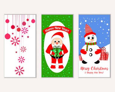 mutlu Noeller ve mutlu yeni yıl tebrik kartları vektör çizim