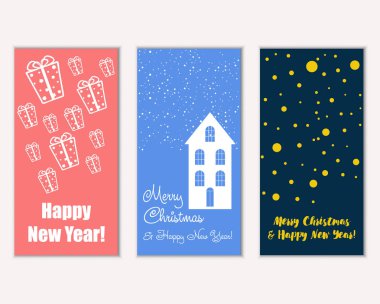 mutlu Noeller ve mutlu yeni yıl tebrik kartları vektör çizim     