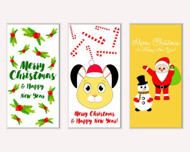 mutlu Noeller ve mutlu yeni yıl tebrik kartları vektör çizim       