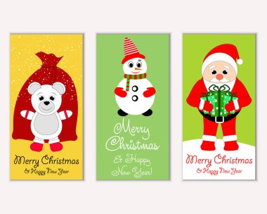 Mutlu Noeller ve mutlu yeni yıl tebrik kartları. Vektör çizim     