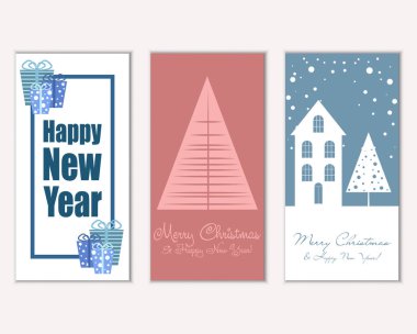 mutlu Noeller ve mutlu yeni yıl tebrik kartları vektör çizim     