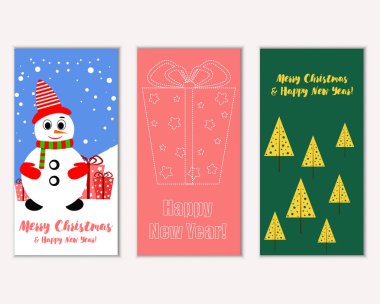mutlu Noeller ve mutlu yeni yıl tebrik kartları vektör çizim       