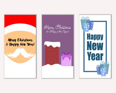 mutlu Noeller ve mutlu yeni yıl tebrik kartları vektör çizim     
