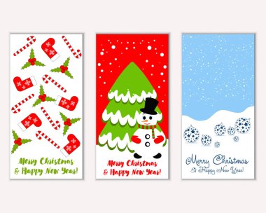 Mutlu Noeller ve mutlu yeni yıl tebrik kartları. Vektör çizim     