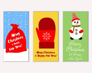 Mutlu Noeller ve mutlu yeni yıl tebrik kartları. Vektör çizim     