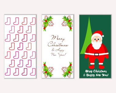 Mutlu Noeller ve mutlu yeni yıl tebrik kartları. Vektör çizim   