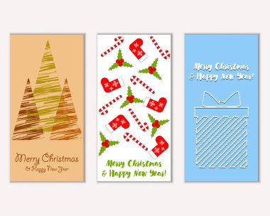 Mutlu Noeller ve mutlu yeni yıl tebrik kartları. Vektör çizim   