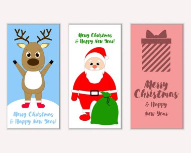 Renkli Noel kartları yılbaşı süslemeleri ve Noel Baba vektör çizim ile