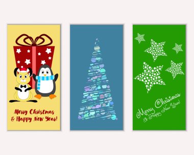 Mutlu Noeller ve mutlu yeni yıl tebrik kartları. Vektör çizim 