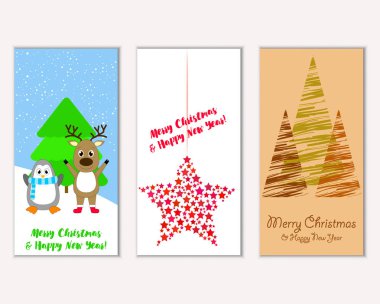Mutlu Noeller ve mutlu yeni yıl tebrik kartları. Vektör çizim   