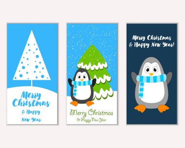 Mutlu Noeller ve mutlu yeni yıl tebrik kartları. Vektör çizim 