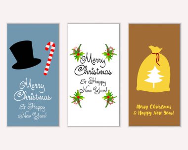 mutlu Noeller ve mutlu yeni yıl tebrik kartları vektör çizim