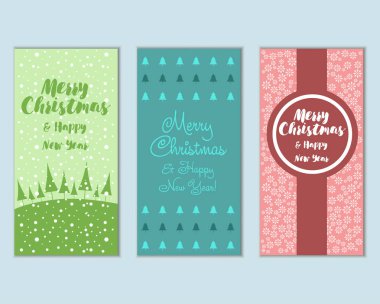 mutlu Noeller ve mutlu yeni yıl tebrik kartları vektör çizim
