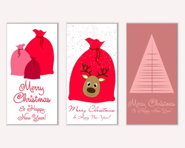 Mutlu Noeller ve mutlu yeni yıl tebrik kartları. Vektör çizim   