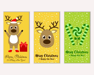mutlu Noeller ve mutlu yeni yıl tebrik kartları vektör çizim