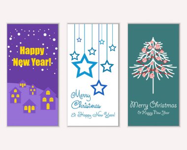 mutlu Noeller ve mutlu yeni yıl tebrik kartları vektör çizim