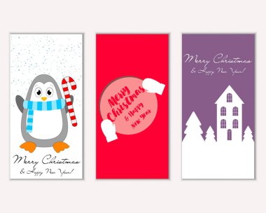 Mutlu Noeller ve mutlu yeni yıl tebrik kartları. Vektör çizim   