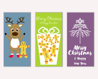 mutlu Noeller ve mutlu yeni yıl tebrik kartları vektör çizim     