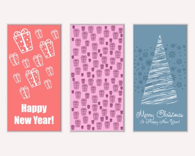 mutlu Noeller ve mutlu yeni yıl tebrik kartları vektör çizim     