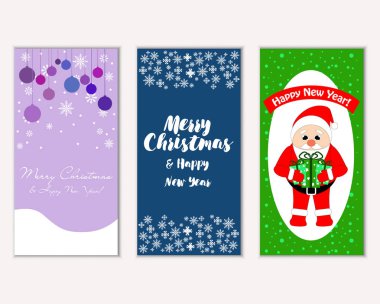 Mutlu Noeller ve mutlu yeni yıl tebrik kartları. Vektör çizim       