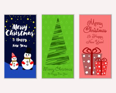 Mutlu Noeller ve mutlu yeni yıl tebrik kartları. Vektör çizim 