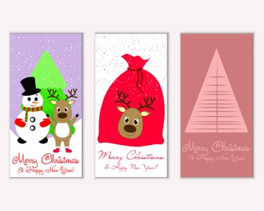 Mutlu Noeller ve mutlu yeni yıl tebrik kartları. Vektör çizim   