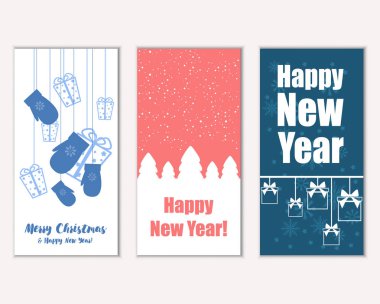 mutlu Noeller ve mutlu yeni yıl tebrik kartları vektör çizim     